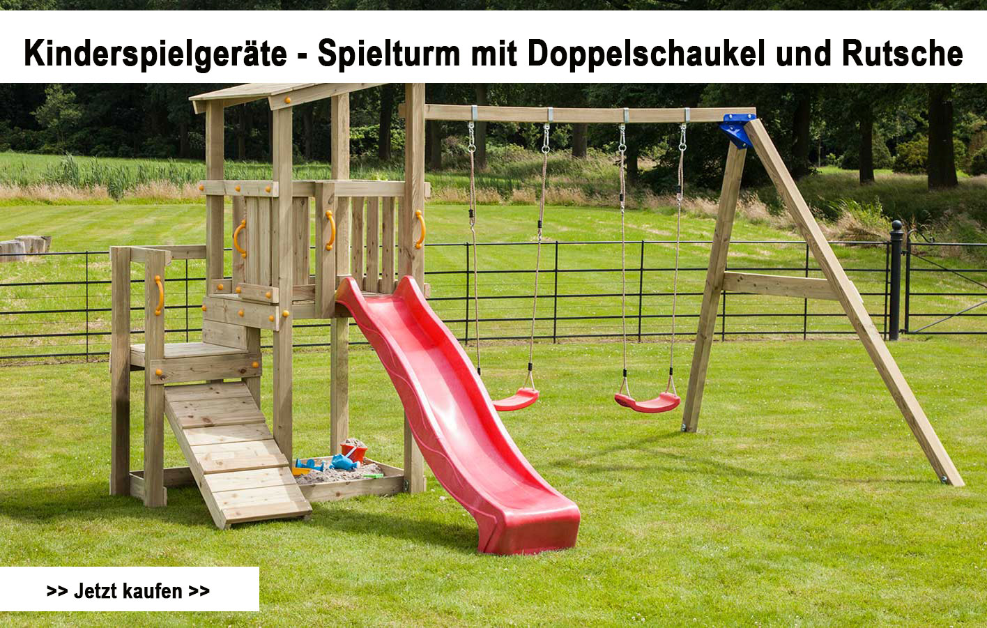 schrameyer-shop.de - Kinderspielturm mit Rutsche und Schaukel online bestellen und bequem liefern lassen!